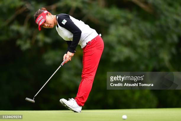 Chie Arimura of Japan putts on the 11th hole during the second round of the Daikin Orchid Ladies Golf Tournament at Ryukyu Golf Club on March 08,...