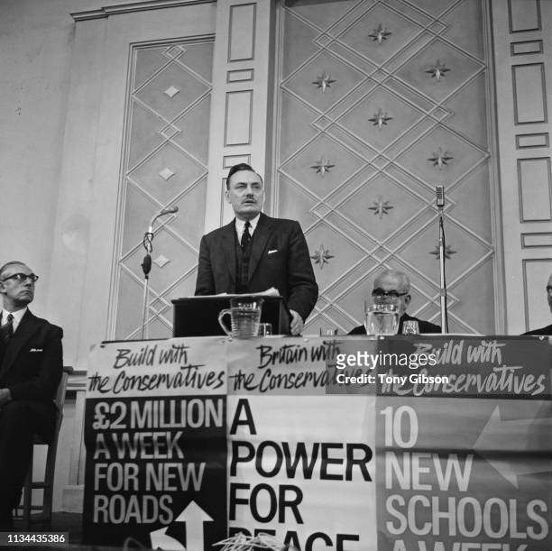 British Conservative Party politician Enoch Powell speaking at a conference in Bromley, London, UK, 24th October 1963.
