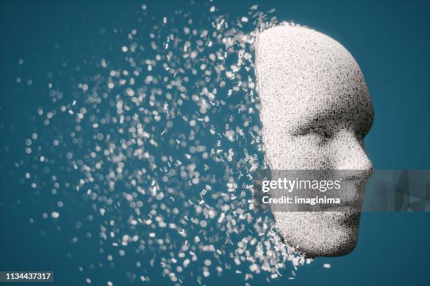 3d human face mit zersetzenden hexadezimal-briefern - 3d face stock-fotos und bilder