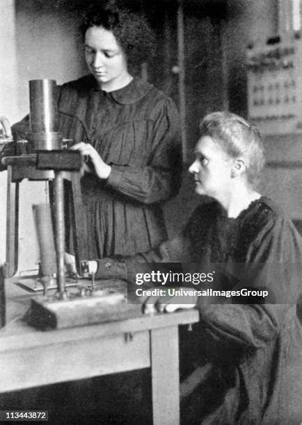Marie Curie Polish-born French physicist, in 1925 with her daughter Irene Joliot-Curie , nuclear physicist, who worked as her mother's assistant at...