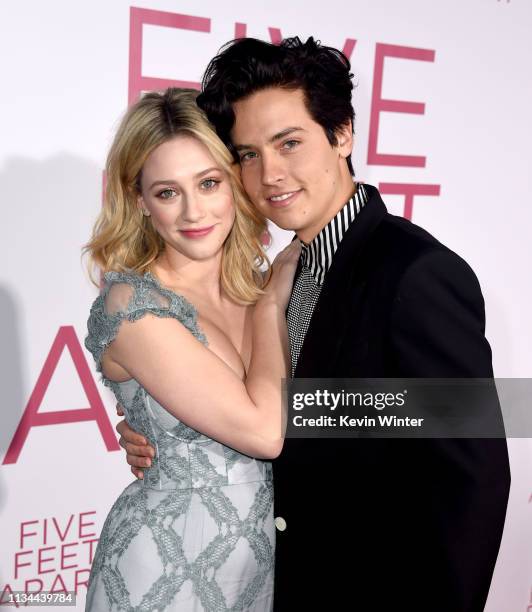 Lili Reinhart and Cole Sprouse arrive at the premiere of CBS Films' "Five Feet Apart" at the Fox Bruin Theatre on March 07, 2019 in Los Angeles,...