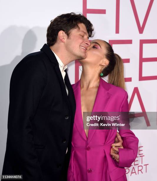 Brett Dier and Haley Lu Richardson arrive at the premiere of CBS Films' "Five Feet Apart" at the Fox Bruin Theatre on March 07, 2019 in Los Angeles,...