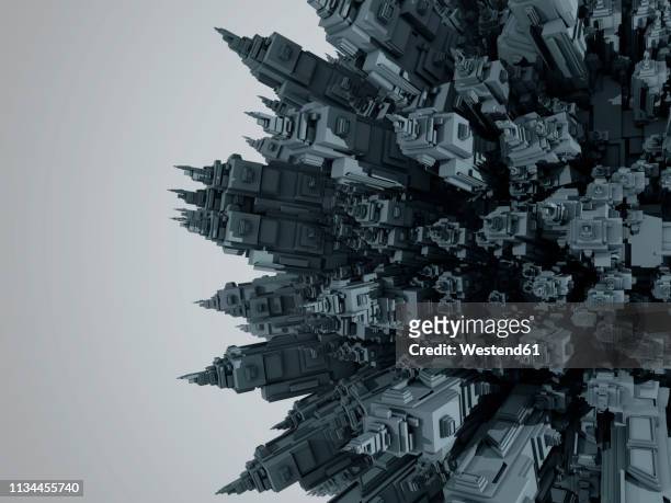 ilustrações, clipart, desenhos animados e ícones de 3d rendered illustration of a cartoon planet filled entirely with urban buildings and skyscrapers - expansão urbana