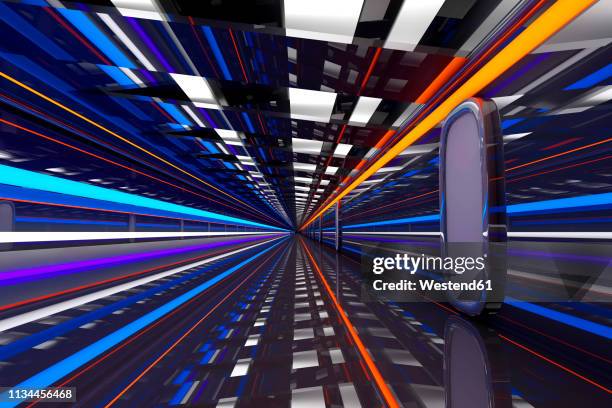 architecture visualization of a futuristic passageway, 3d rendering - spaceship inside stock illustrations