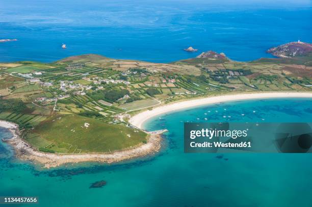 uk, england, aerial view of the isles of scilly - isles of scilly stock pictures, royalty-free photos & images