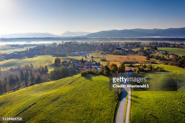 germany, bavaria, foothills of the alps, toelzer land, aerial view of sachsenkam - village imagens e fotografias de stock
