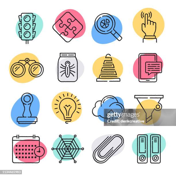 interactive data visualization doodle style vector icon set - filtration science stock illustrations