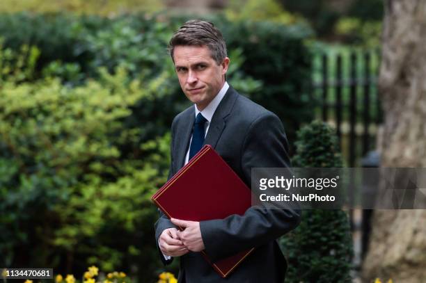 Secretary of State for Defence Gavin Williamson arrives for the political Cabinet meeting at 10 Downing Street on 02 April, 2019 in London, England....