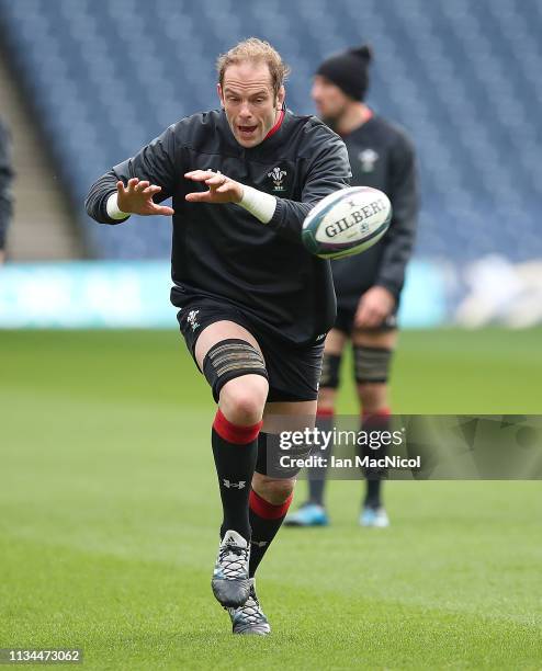 Wales captain Alun Wyn Jones is seen during the Captains Run prior to the Guiness 6 Nations match between Scotland and Wales, at Murrayfield on March...