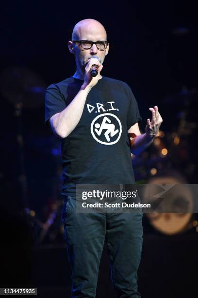 Musician Moby performs onstage during the 7th Annual Adopt the Arts Benefit Gala at The Wiltern on March 07, 2019 in Los Angeles, California.