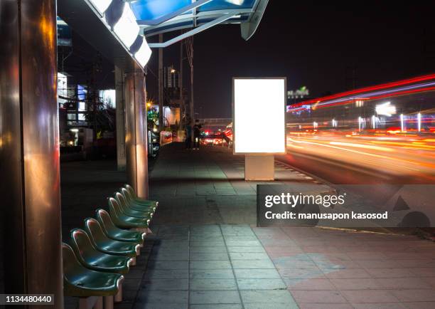 blank billboard on light trails, street, city and urban in the night - billboard night stock pictures, royalty-free photos & images