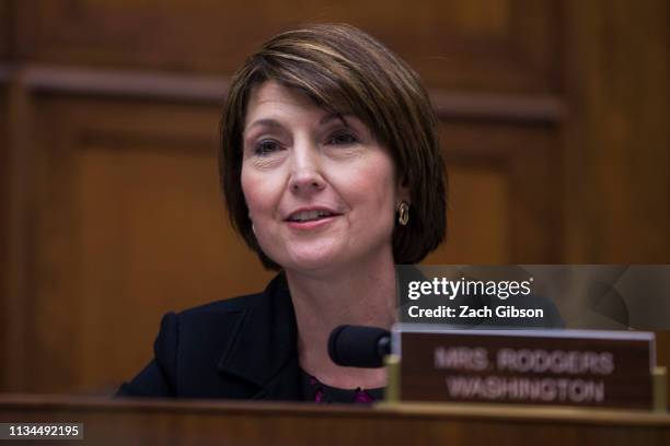 Rep. Cathy McMorris Rodgers questions Gov. Jay Inslee during a House Energy and Commerce Environment and Climate Change Subcommittee hearing on...