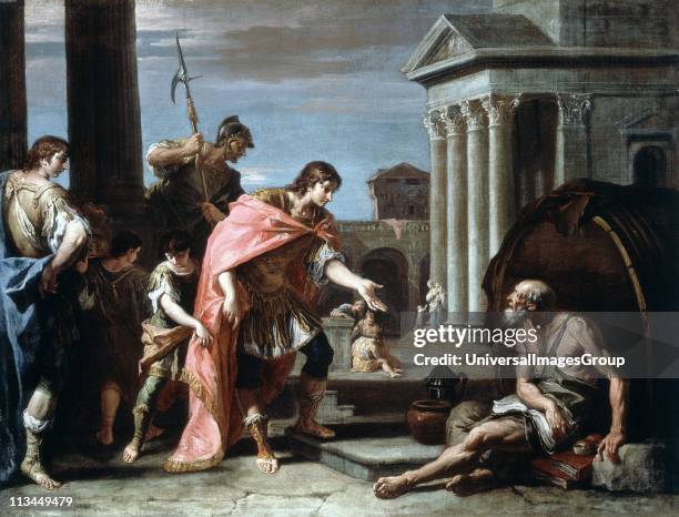 Alexander and Diogenes. Alexander The Great visiting Diogenes of Sinope , Greek Cynic philosopher living in his tub in Athens. Sebastiano Ricci...