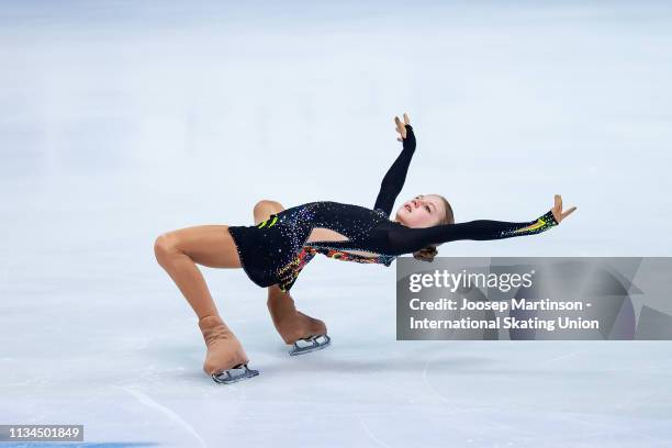 Alexandra Trusova of Russia competes in the Junior Ladies Short Program during day 3 of the ISU World Junior Figure Skating Championships Zagreb at...