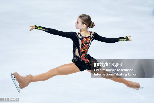 Alexandra Trusova of Russia competes in the Junior Ladies Short Program during day 3 of the ISU World Junior Figure Skating Championships Zagreb at...