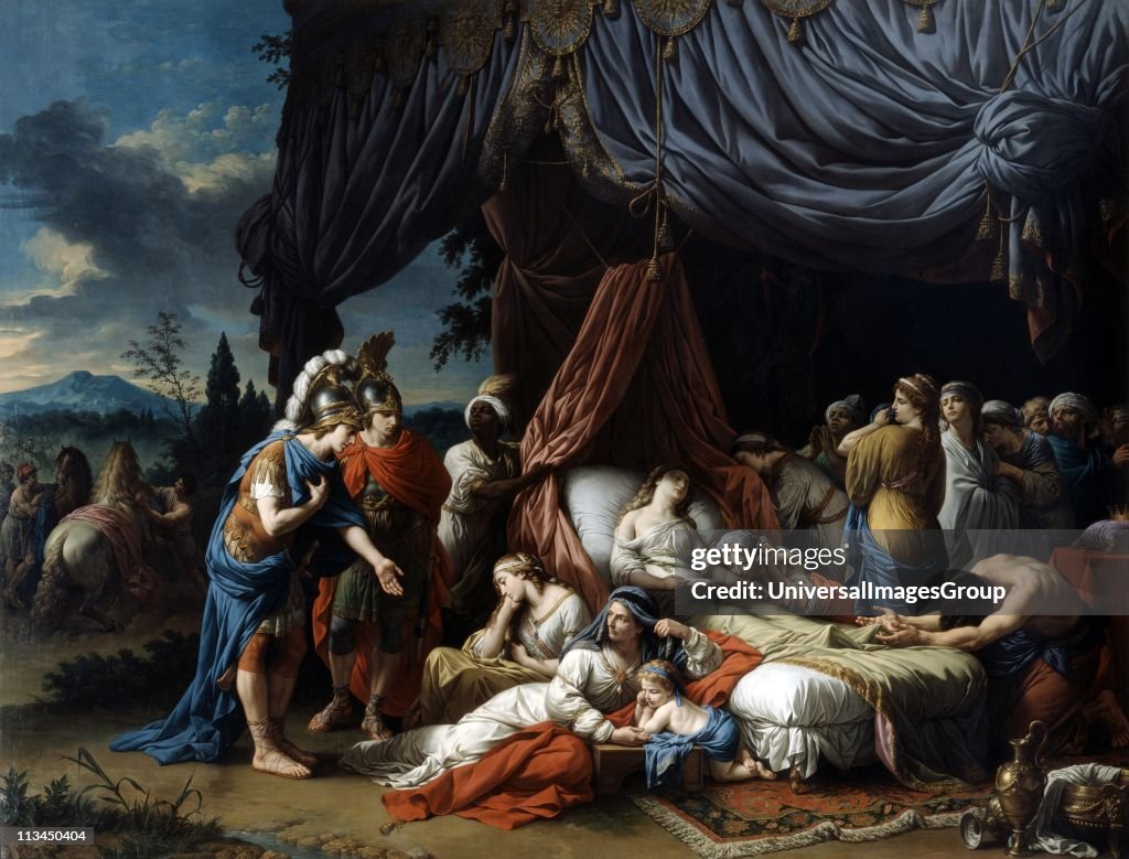 Alexander the Great at the Deathbed of the wife of Darius III' 1785. Oil on canvas. Louis Lagrenee (1725-1805) French Neo-Classical painter. Stateira (399-c331BC), captured at Battle of Issus 333BC surrounded by grieving household. Persia.