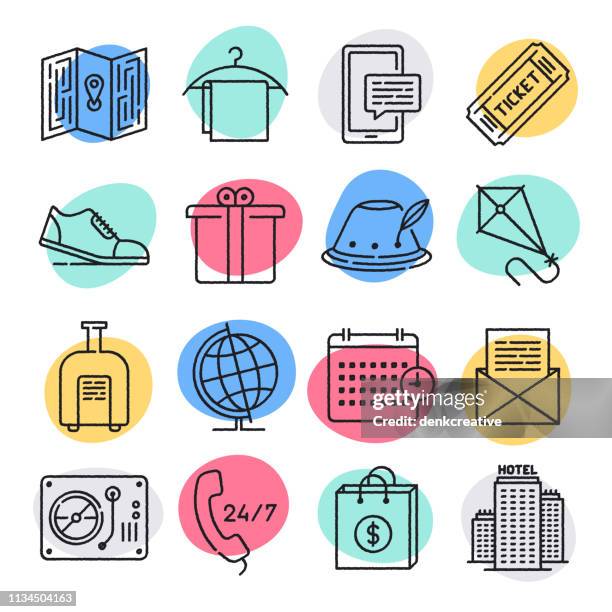 event licenses & season tickets doodle style vector icon set - pop culture icons stock illustrations