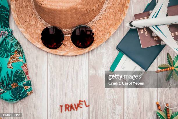 items for a summer traveler - suitcase from above stock pictures, royalty-free photos & images