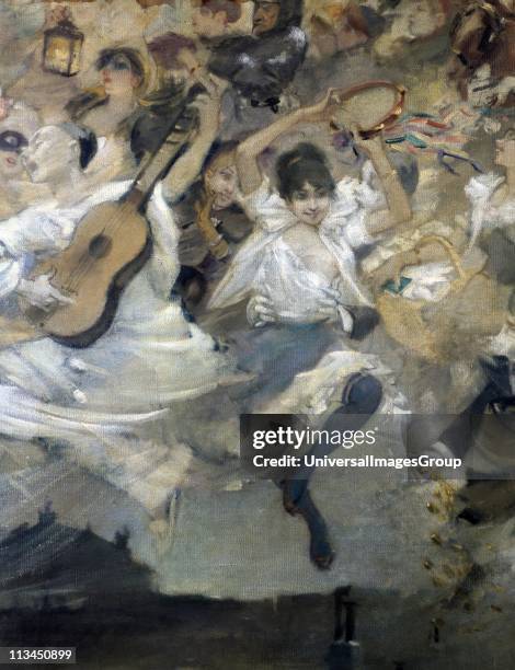Parce Domine ..' : Painting by Adolphe Willette French painter, illustrator and printmaker, for Le Chat Noir cabaret, 1899. Man in Pierrot costume...