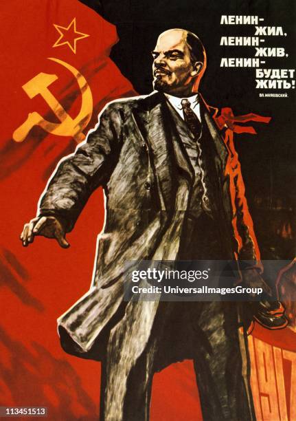 Lenin lived, Lenin lives, Long live Lenin', Soviet propaganda poster by Viktor Semenovich Ivanov.