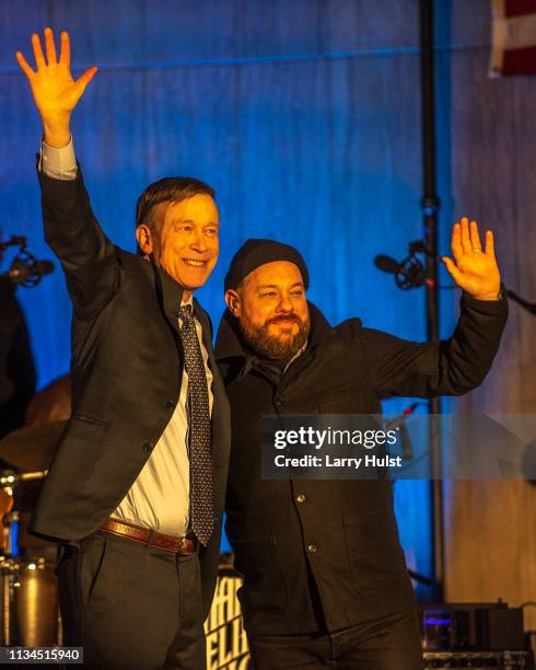 Former Colorado governor John Hickenlooper announces he is running for president with singer Nathaniel Rateliff joining him onstage in 2020 in on...