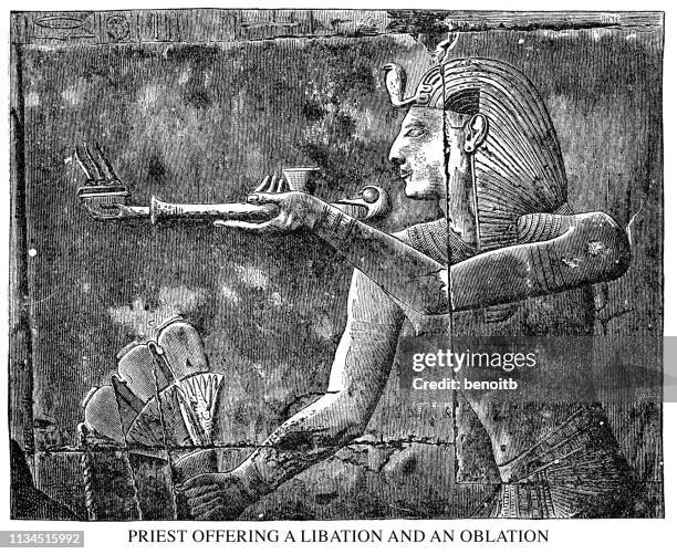 priest offering a libation and an oblation - egyptian people stock illustrations