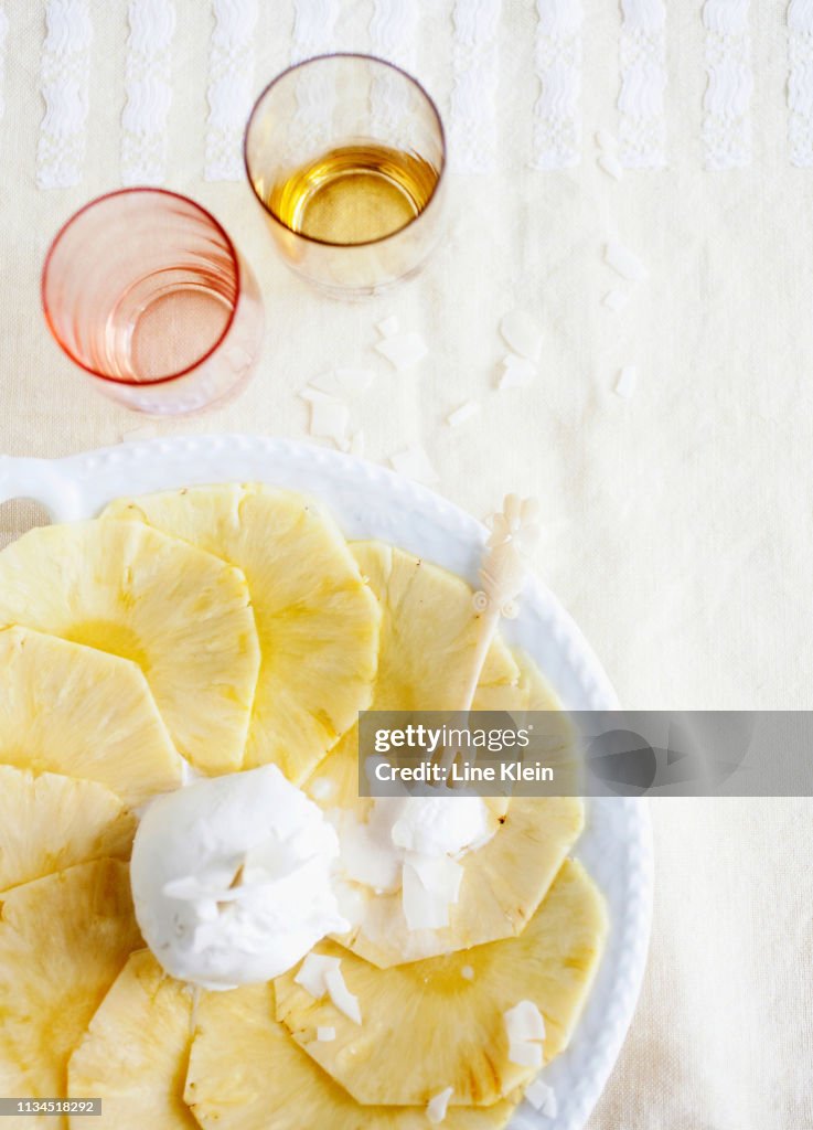 Plate of fruit with cream