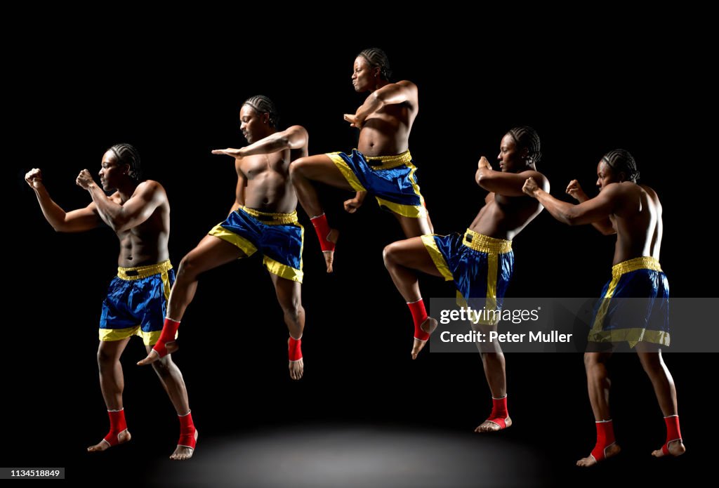 Multiple exposure of young male boxer