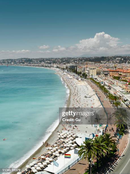 elevated view of promenade des anglais, nice, france - プロムナーデザングレ ストックフォトと画像