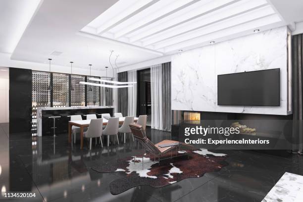 moderne luxus-villa interieur - kitchen wall stock-fotos und bilder