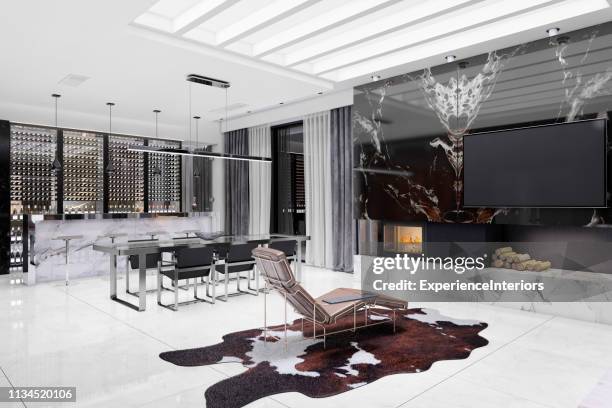 modern luxury villa interior - interior stone wall stock pictures, royalty-free photos & images