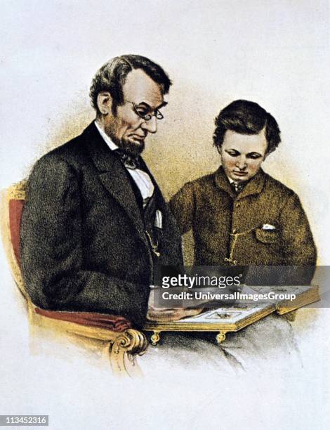 Abraham Lincoln and his son Thaddeus, 9 February 1864.