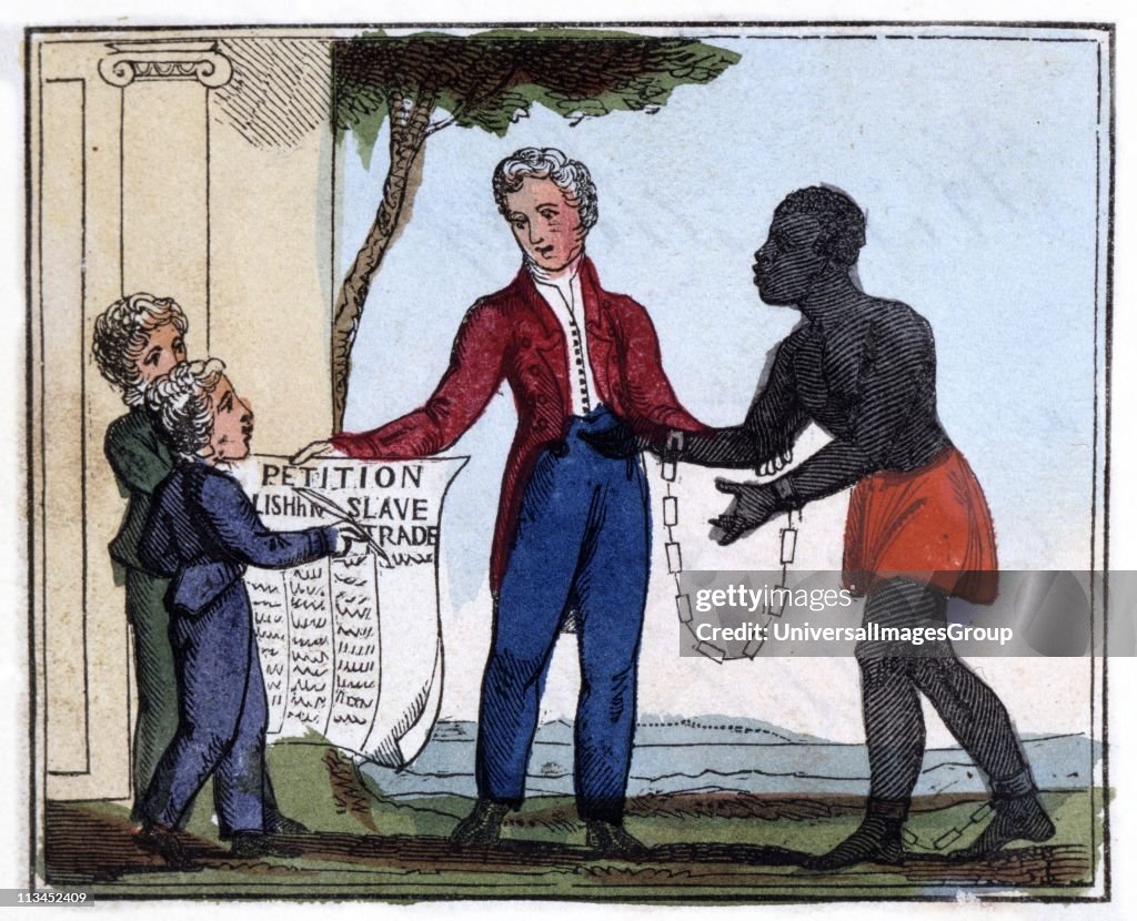 The Petition for Abolishing the Slave-Trade. 'Come, listen to my plaintive ditty,/Ye tender hearts, and children dear/And, should it move your souls to pity,/Oh try to end the griefs you hear.' From Ameilia Opie The Black Man's Lament: or How to Make Suga...