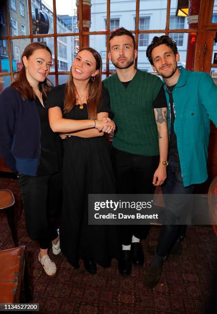 Molly Haylor, Felicity Kay, Finlay Renwick and Charlie Teasdale attend the Kurt Geiger x Julia Hobbs WaterAid charity pub quiz on April 2, 2019 in...