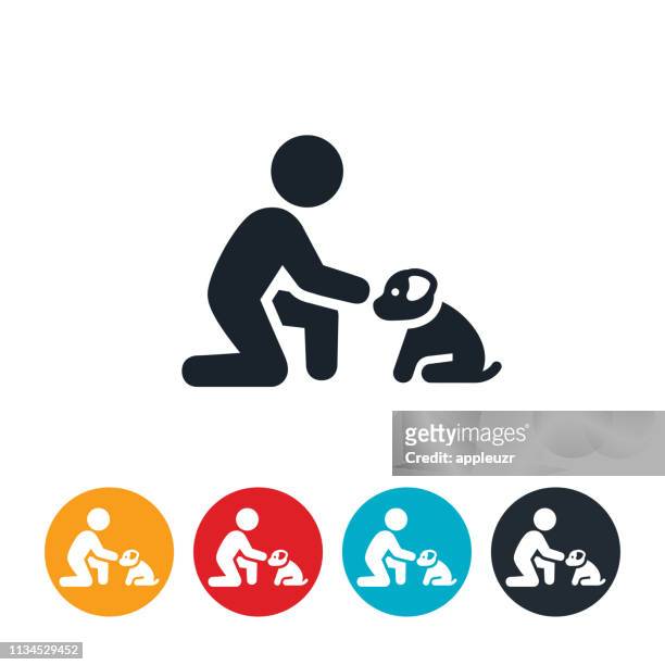 illustrazioni stock, clip art, cartoni animati e icone di tendenza di icona cucciolo petting bambino - solo bambini