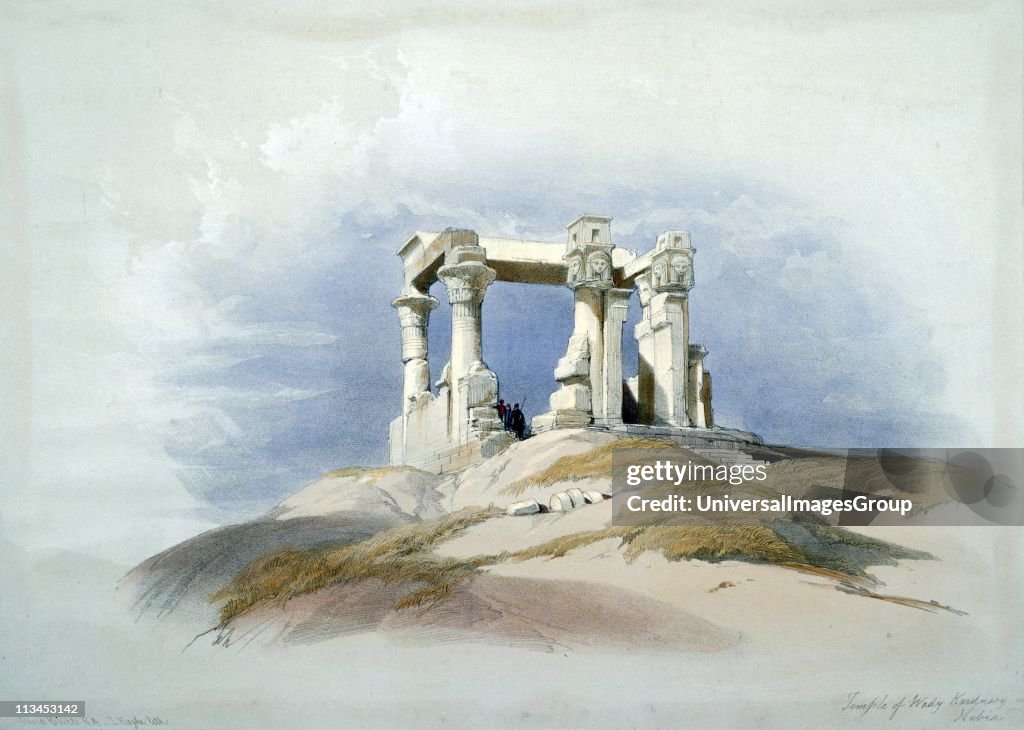 Temple of Wady Kardassy, Nubia', Watercolour. David Roberts (1796-1864) Scottish artist and orientalist. Ancient Egypt Archaeology Religion Mythology Ruin'...