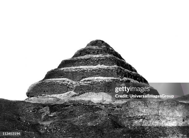 Step pyramid of Djoser at Saqqara. Photographed in 1860s during work of Auguste Mariette-Bey French archaeologist and founder of the Egyptian Museum,...