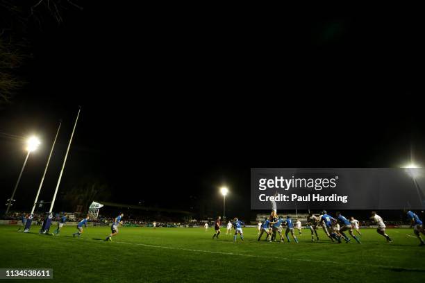 General View of a lineout during the Under 20's Six Nations match between England U20 and Italy U20 at Goldington Road on March 08, 2019 in Bedford,...