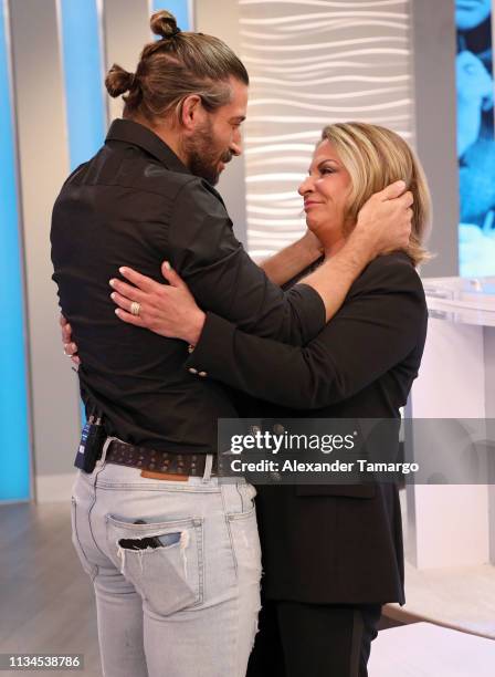 David Chocarro surprises Dra Ana Maria Polo on the set of "Caso Cerrado" during the 18th anniversary celebration of her show on April 2, 2019 in...