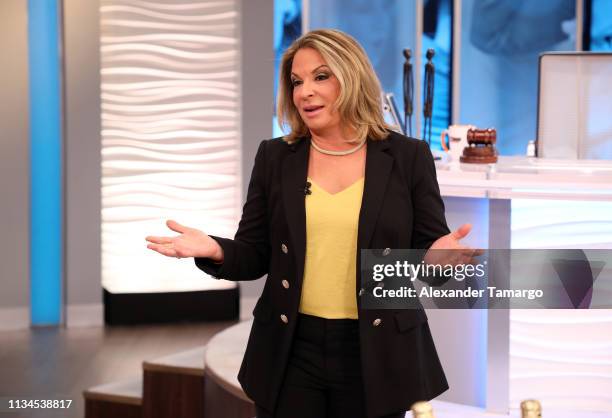 Dra Ana Maria Polo is seen on the set of "Caso Cerrado" during the 18th anniversary celebration of her show on April 2, 2019 in Miami, Florida.