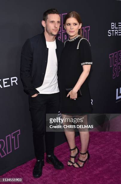 British actor Jamie Bell and his wife US actress Kate Mara arrive for the Los Angeles special screening of "Teen Spirit" at the Arclight on April 2,...