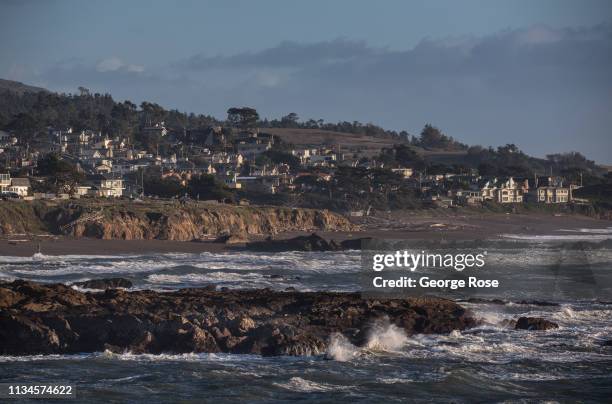 The cliffs at Moonstone Beach are viewed at sunset on February 20 in Cambria, California. Because of its close proximity to Southern California and...