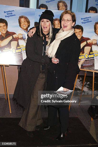 Cher, Meryl Streep during Twentieth Century Fox premiere "Stuck on You" at Clearview Chelsea West in New York, New York, United States.