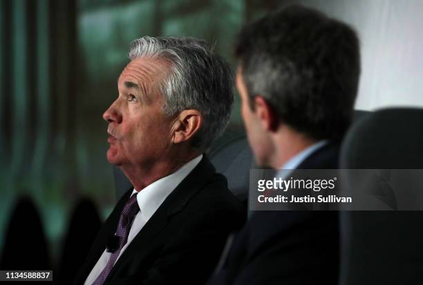 Federal Reserve Chairman Jerome Powell speaks during the 2019 Stanford Institute for Economic Policy Research Economic Summit at Stanford University...