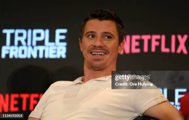 Garrett Hedlund attends the press conference for the Singapore premiere of 'Triple Frontier' at Marina Bay Sands on March 09, 2019 in Singapore.