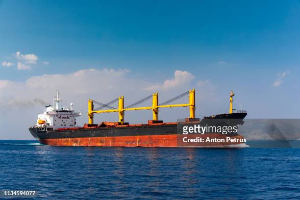 the oil tanker in the mediterranean - industrial ship stock-fotos und bilder