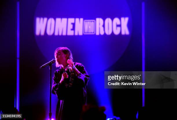 Lykke Li performs on stage during iHeartRadio Women Who Rock presented by the Amazon Original Series HANNA in celebration of International Women’s...