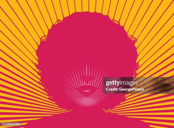 ilustraciones, imágenes clip art, dibujos animados e iconos de stock de cara de mujer retro con rayos solares vectoriales - afro