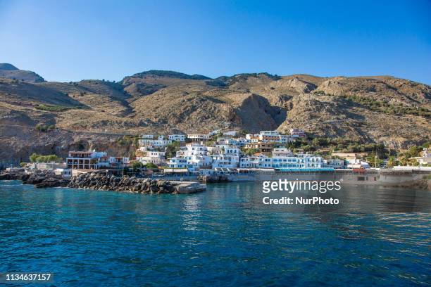 Hora Sfakion or Sfakia, a popular little town on the south coast of Crete island in Greece, touching the Libyan Sea in the Mediterranean. It is the...