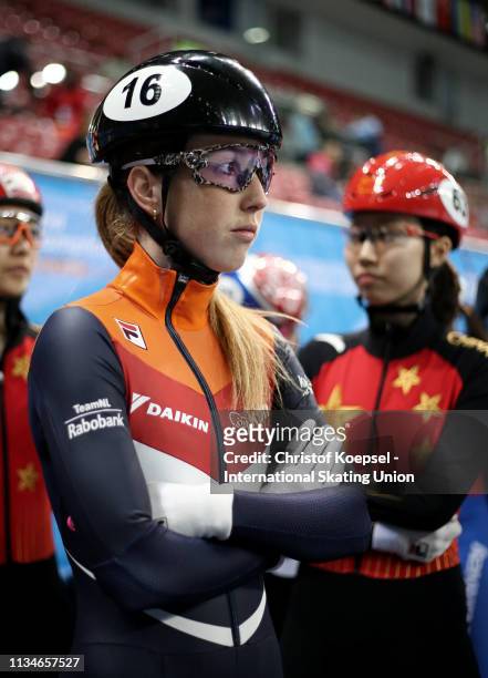 Lara van Ruijven of Netherlands prepares during the ISU World Short Track Speed Skating Championships Day 2 at Armeec Arena on March 09, 2019 in...